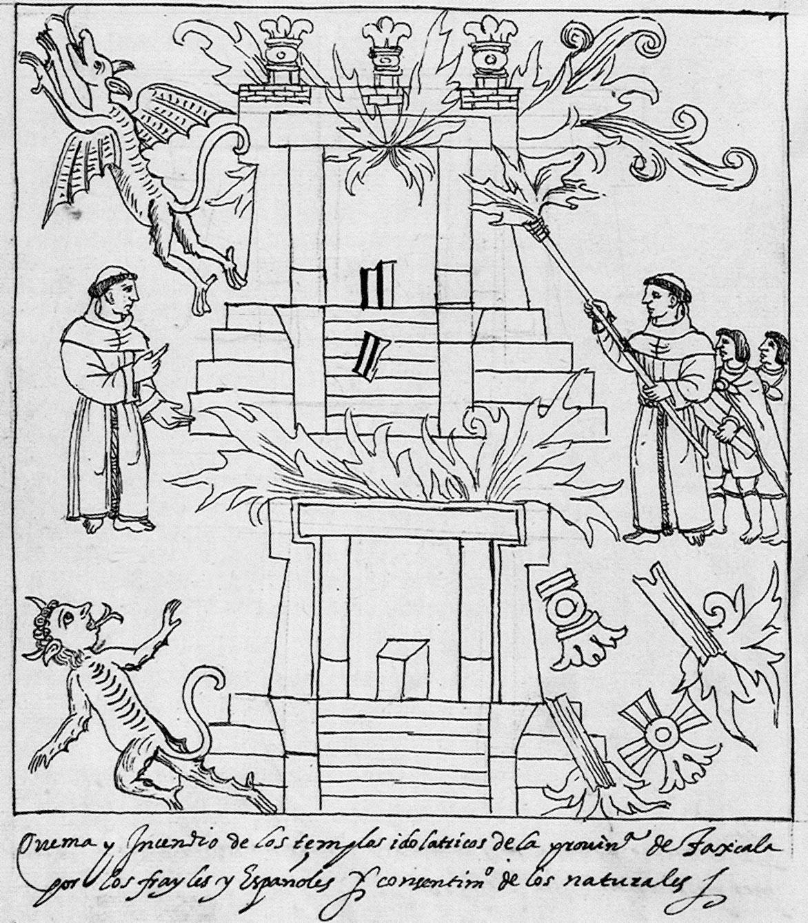 Historia de Tlaxcala: : Franciscans Burning Temples
